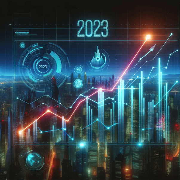 DALL·E 2024-01-08 16.57.47 - A futuristic digital graph showing a rising trend, set in the same world as the previously generated cityscape images. The graph is neon-lit, with bri